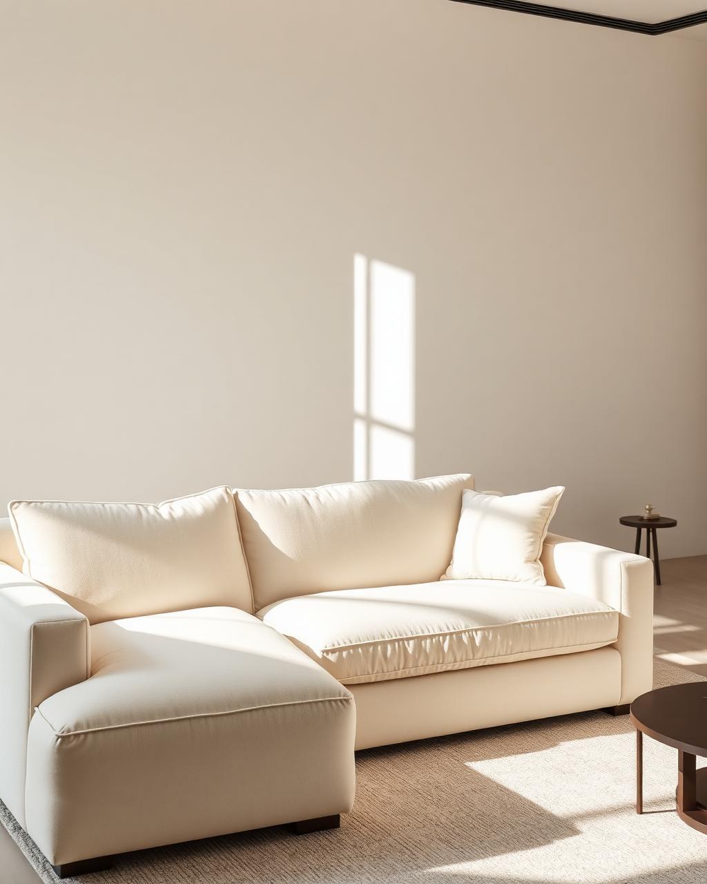 Deep-cleaned cream sofa in luxury living room