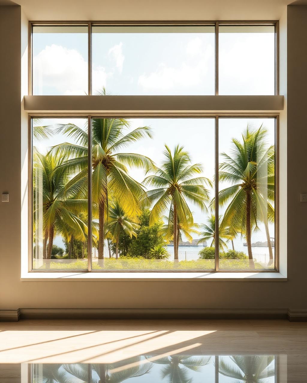 Window cleaning in Coral Springs, FL — crystal clear window overlooking tropical landscape